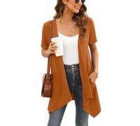 Wiwclo Brown Cardigan for Women Plus Size Kimono Vest Casual Short Sleeve Open Front Lightweight Summer Cardigans with Pockets Draped Hem,3XL
