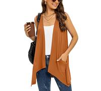Wiwclo Cardigan Vest for Women Sleeveless Casual Summer Draped Open Front Kimono Cover Up with Pocket Womens Vests Lightweight High Low Hem,Brown,M
