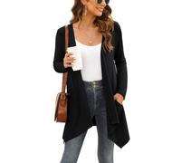 Wiwclo Long Sleeve Cardigan for Women Lightweight Solid Casual Open Front Draped Light Knit Duster Fall Cardigans with Pockets 2024,Black,Medium