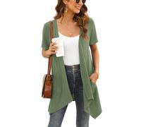 Wiwclo Olive Green Plus Size Short Sleeve Cardigan for Women Lightweight Open Front Summer Vest Kimono Jackets with Pockets Drape Shrug Top 2024,XXL