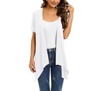 Wiwclo Open Front Plus Size White Kimono Cardigan Short Sleeve Lightweight Summer Jacket with Pockets Draped Duster Vest Shrug Top High Low Hem,3XL