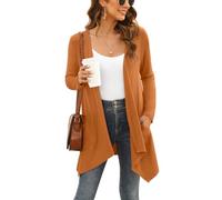 Wiwclo Plus Size Cardigan for Women Light Loose Fit Long Sleeve Kimono Cardigans Knit Open Front Cover Up with Pockets High Low Hem,Brown,XL