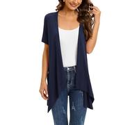 Wiwclo Plus Size Cardigan for Women Lightweight Short Sleeve Draped Cardigans Open Front Kimono Jacket with Pockets Casual Duster Vest Shrug Top,3XL