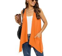 Wiwclo Plus Size Sleeveless Cardigans for Women Trendy Lightweight Summer Cardigan Vest Casual Open Front Draped Sweater with Pocket 2026,Orange,3XL