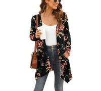 Wiwclo Red Cardigan for Women Lightweight with Pockets Casual Long Sleeve Fall Flower Kimono Cover Up Cardigans Soft Knit Duster,Brown Floral Black,L