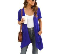 Wiwclo Royal Blue Plus Size Short Sleeve Cardigan for Women Lightweight Open Front Summer Vest Kimono Jackets with Pockets Drape Shrug Top 2024,3XL