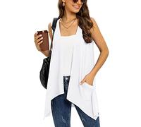 Wiwclo Sleeveless Cardigan Vest for Women Plus Size Lightweight Summer Jacket with Pockets Casual Work Knit Open Front Long Drape Duster,White,3XL