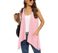 Wiwclo Sleeveless Cardigans for Women Trendy Lightweight Summer Cardigan Vest Casual Open Front Ladies Draped Sweater with Pockets 2026,Pink,M