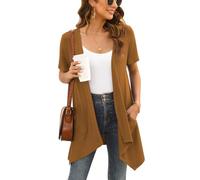 Wiwclo Veryoung Brown Cardigan for Women Plus Size Kimono Vest Casual Short Sleeve Open Front Lightweight Summer Cardigans with Pockets Draped Hem,3XL