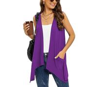 Wiwclo Veryoung Cardigan Vest for Women Sleeveless Casual Summer Draped Open Front Kimono Cover Up with Pocket Womens Vests Lightweight High Low Hem,Purple,M