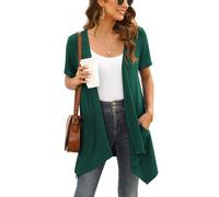 Wiwclo Veryoung Lightweight Summer Dark Green Cardigan Women Short Sleeve Open Front Cardigans Jackets with Pockets Casual Work Shrug Top Drape Hem,L