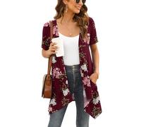 Wiwclo Veryoung Lightweight Summer Floral Cardigan for Women Short Sleeve Open Front Kimono Cardigans with Pockets Trendy Shrug Top Drape Hem 2026,M