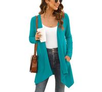 Wiwclo Veryoung Long Sleeve Cardigan for Women Lightweight Solid Casual Open Front Draped Light Knit Duster Fall Cardigans with Pockets 2026,Teal,Medium