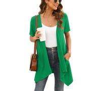 Wiwclo Veryoung Plus Size Short Sleeve Cardigan for Women Lightweight Open Front Summer Vest Kimono Jackets with Pockets Drape Shrug Top 2026,Bright Green,3XL