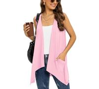 Wiwclo Veryoung Plus Size Sleeveless Cardigans for Women Trendy Lightweight Summer Cardigan Vest Casual Open Front Ladies Draped Sweater with Pocket,Pink,XXL