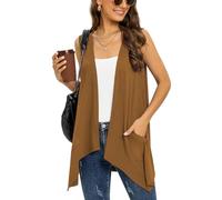 Wiwclo Veryoung Sleeveless Cardigan Vest for Women Plus Size Lightweight Summer Jacket with Pockets Casual Work Knit Open Front Long Drape Duster,Brown,XXL