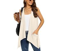 Wiwclo Veryoung Vest Cardigan for Women Fashion Casual Open Front Lightweight Summer Cardigans Sleeveless Draped Kimono with Pockets Asymmetric Hem,Apricot,S
