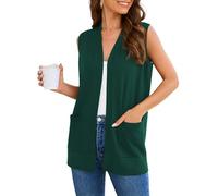 Wiwclo Veryoung Women Dark Green Plus Size Sleeveless Cardigan Sweaters Lightweight Jacket Fashion Casual Soft Knit Office Duster Vests with Cozy Pockets,3XL