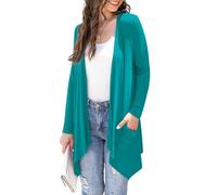 Wiwclo Veryoung Women Plus Size Casual Open Front Knit Cardigans Lightweight Summer Soft Relaxed Fit Long Sleeve Cardigan Side Pocket Solid Drape Duster,Teal,XXL