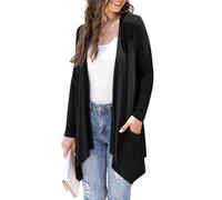 Wiwclo Veryoung Womens Black Plus Size Casual Open Front Knit Cardigans Lightweight Summer Soft Relaxed Fit Long Sleeve Cardigan Side Pocket Solid Drape Dusters,XXL