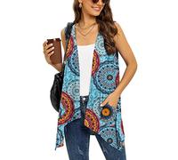 Wiwclo Veryoung Womens Floral Kimono Cardigan Vest Sleeveless Lightweight Summer Open Front Cardigan for Women with Pockets Knit Beach Cover Up Draped Hem,S