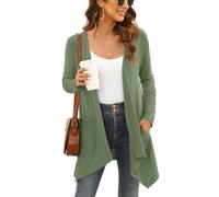 Wiwclo Veryoung Women's Lightweight Cardigan Casual Soft Long Sleeve Solid Knit Cardigans with Pockets High Low Hem Draped Duster,Olive Green,Small