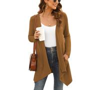 Wiwclo Veryoung Women's Lightweight Cardigan Casual Soft Long Sleeve Solid Knit Cardigans with Pockets High Low Hem Draped Duster,Brown,Small
