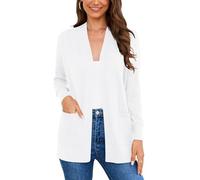Wiwclo Veryoung Women's Long Sleeve Open Front Cardigan V-Neck Fall Blazer Sweaters with Pockets, White, Small
