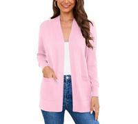 Wiwclo Veryoung Women's Long Sleeve V-Neck Open Front Cardigan Knit Jean Jacket Sweater Plus Size with Pockets, Light Pink, 3X-Large
