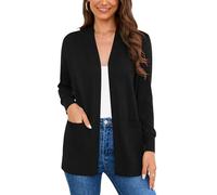 Wiwclo Veryoung Women's Long Sleeve V-Neck Open Front Cardigan Knit Jean Jacket Sweaters with Pockets, Black, Medium