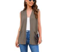 Wiwclo Veryoung Womens Plus Size Brown Camel Sleeveless Cardigan Sweaters Open Front Jacket Fashion Casual Soft Knit Office Duster Vests with Cozy Pocket 3XL