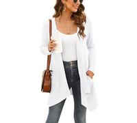 Wiwclo Veryoung Womens Plus Size Cardigan with Pockets Lightweight Loose Fit Long Sleeve Sweater Cardigans Knit Open Front Duster High Low Hem,White,XL