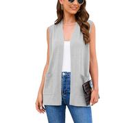 Wiwclo Veryoung Womens Plus Size Light Grey Sleeveless Cardigan Sweaters Open Front Jacket Fashion Casual Soft Knit Office Duster Vests with Cozy Pockets,XXL