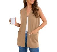 Wiwclo Veryoung Womens Plus Size Open Front Sweater Vests Trendy Sleeveless Cardigan Casual Knit Duster 2026 Fashion Coat Cute Vest with Pocket Khaki 3XL