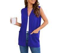 Wiwclo Veryoung Womens Plus Size Royal Blue Sleeveless Cardigan Sweaters Open Front Jacket Fashion Casual Soft Knit Office Duster Vests with Cozy Pocket XXL