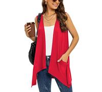Wiwclo Vest Cardigan for Women Fashion Casual Open Front Lightweight Summer Cardigans Sleeveless Draped Kimono with Pockets Asymmetric Hem,Red,S