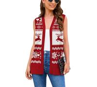 Wiwclo Women Plus Size Christmas Red Sleeveless Cardigan Sweaters Open Front Jacket Fashion Casual Soft Knit Office Duster Vest with Cozy Pocket,3XL