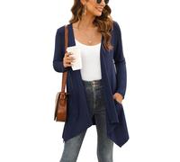 Wiwclo Women's Lightweight Cardigan Casual Soft Long Sleeve Solid Knit Cardigans with Pockets High Low Hem Draped Duster,Navy Blue,Small