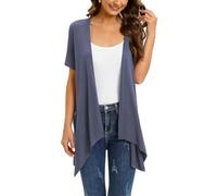Wiwclo Women's Lightweight Summer Cardigan Grey Purple Vest Short Sleeve Open Front Kimono Jackets with Pockets Drape Shrug Top High Low Hem 2024,L