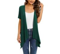 Wiwclo Women's Lightweight Summer Plus Size Long Cardigan Short Sleeve Open Front Sweater Jackets with Pockets Casual Work Vests Top Drape Hem,3XL