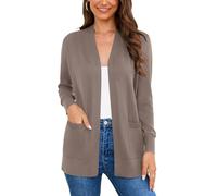 Wiwclo Women's Long Sleeve Lightweight Cardigan Fall Knit Casual Jean Jacket Sweater with Pockets, Brown Camel, XX-Large