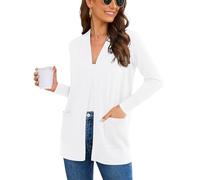 Wiwclo Women's Long Sleeve Open Front Cardigan V-Neck Fall Blazer Sweaters with Pockets, White, Small