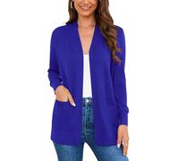 Wiwclo Women's Long Sleeve Open Front Lightweight Cardigan V-Neck Fall Office Work Sweater with Pockets, Royal Blue, Small