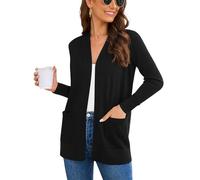 Wiwclo Women's Long Sleeve V-Neck Open Front Cardigan Knit Jean Jacket Sweaters with Pockets, Black, Medium