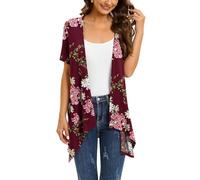Wiwclo Women's Open Front Floral Duster Plus Size Lightweight Summer Cardigan Short Sleeve Kimono Cardigans with Pockets Drape Shrug Top High Low Hem,3XL