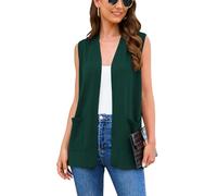 Wiwclo Womens Plus Size Dark Green Sleeveless Cardigan Sweaters Open Front Jacket Fashion Casual Soft Knit Office Duster Vests with Cozy Pockets,XXL