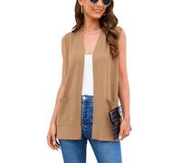 Wiwclo Womens Plus Size Open Front Sweater Vests Trendy Sleeveless Cardigan Casual Knit Duster 2026 Fashion Coat Cute Vest with Pocket Khaki 3XL