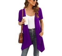 Wiwclo Womens Purple Short Sleeve Cardigan Open Front Lightweight Summer Cardigan Kimono Casual Soft Draped Vest with Pockets High Low Hem 2024,XL