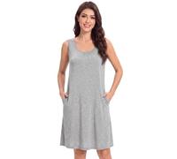 WiWi Nachthemd für Damen, superweich, ärmellos, Nachtwäsche, cooler V-Ausschnitt, Schlaf-Shirts, Bambus-Viskose, Pyjama-Gewand, S-4X, C-Heather Grau, Medium