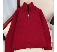 Wixra koreanische locker gestrickte Strickjacke, Stehkragen Raglanärmel, Zweiwege-Reißverschluss-Design, Einfarbig, Collegestyle, unverzichtbar für La